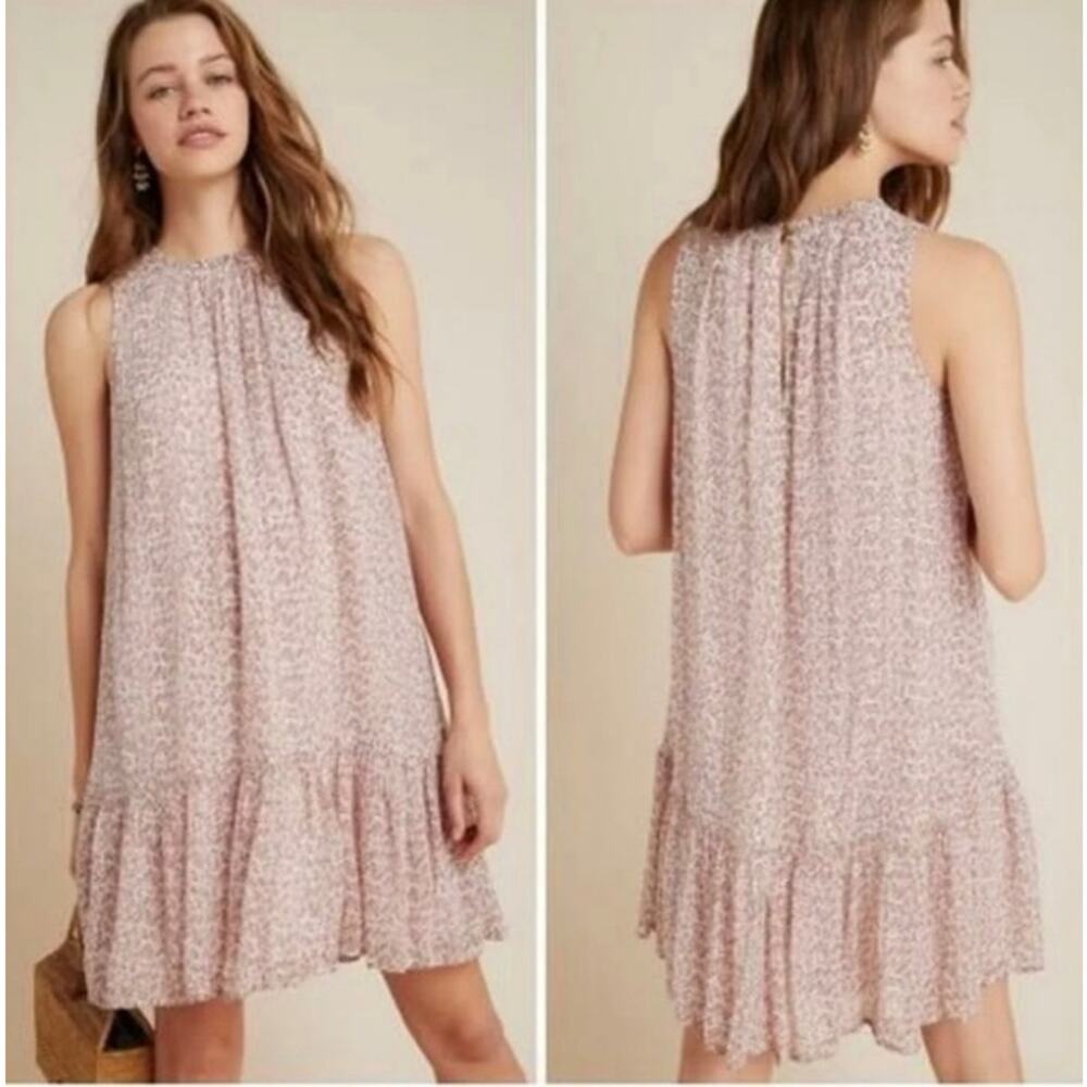 Anthropologie Natalie Flounced Tunic Dress Size Medium M Ditsy Floral Print